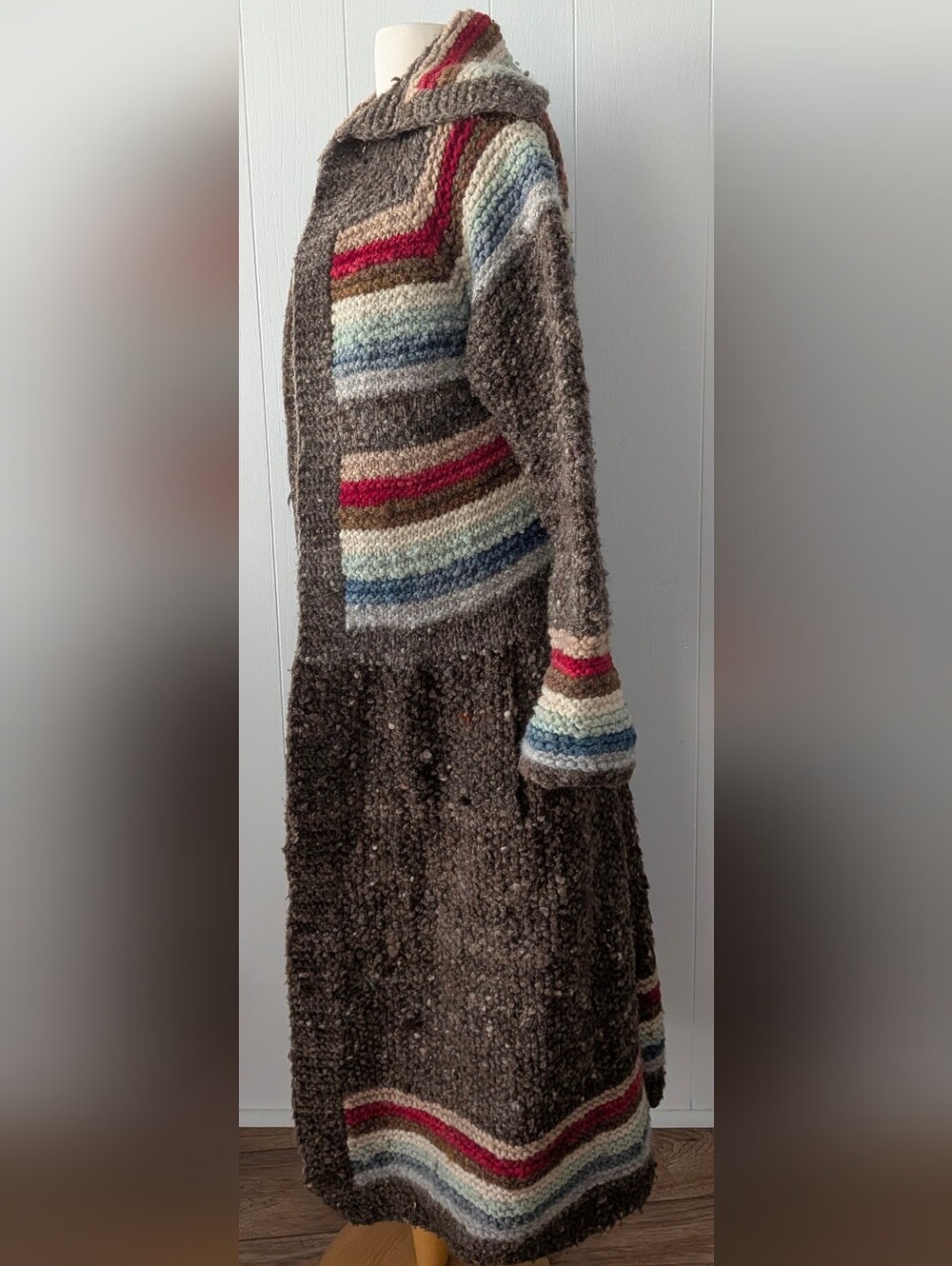 VTG 90s World's Apart Multicolor 100% Wool Handmade Duster Cardigan - Picture 4 of 5